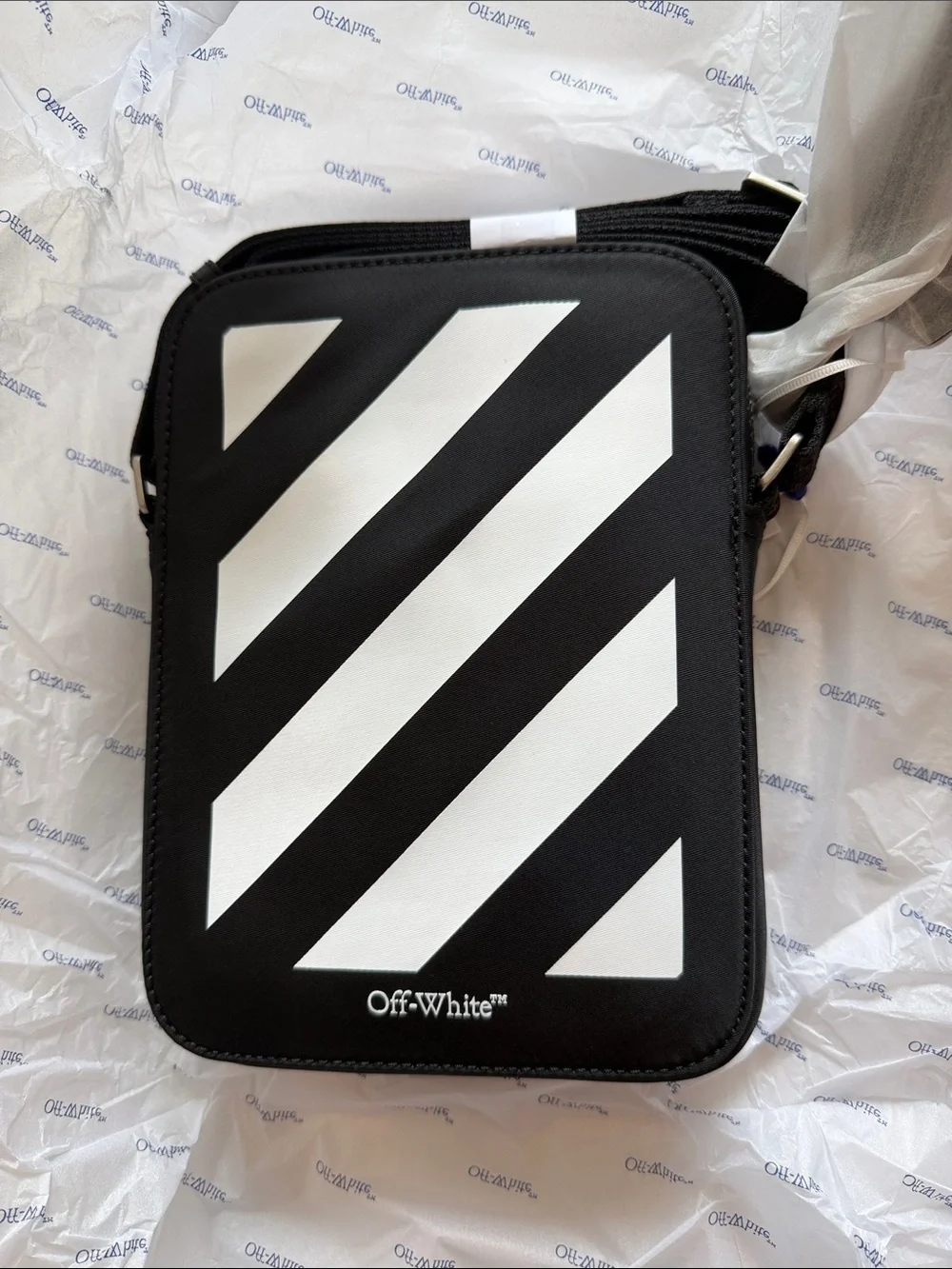 Off-White Black and White Diagonal Crossbody Messenger Bag